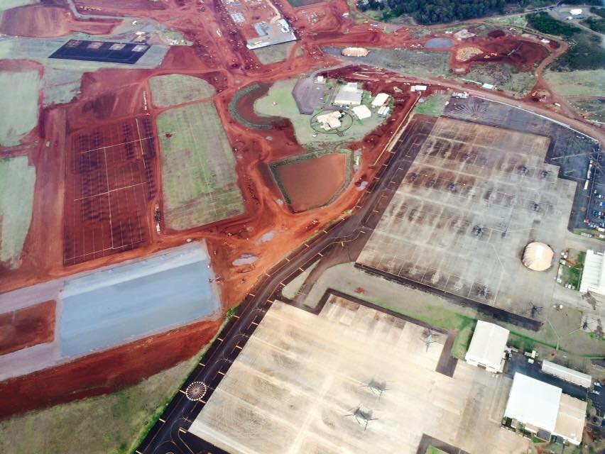 Overhead view of Dole Plantation from Blue Hawaiian Helicopter Tour