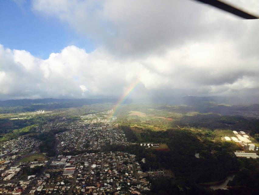 Rainbow over Oahu seen from Blue Hawaiian Helicopter Tour